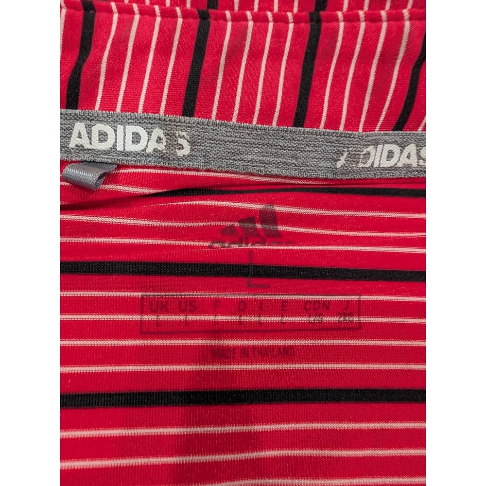 Adidas Mens Large Red Black Striped Golf‎ Polo Shirt Cobble Creek Short Sleeve - Picture 3 of 8